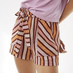 ANTHROPOLOGIE Red Motif High Waist Belted Stripe Shorts Size‎ XS